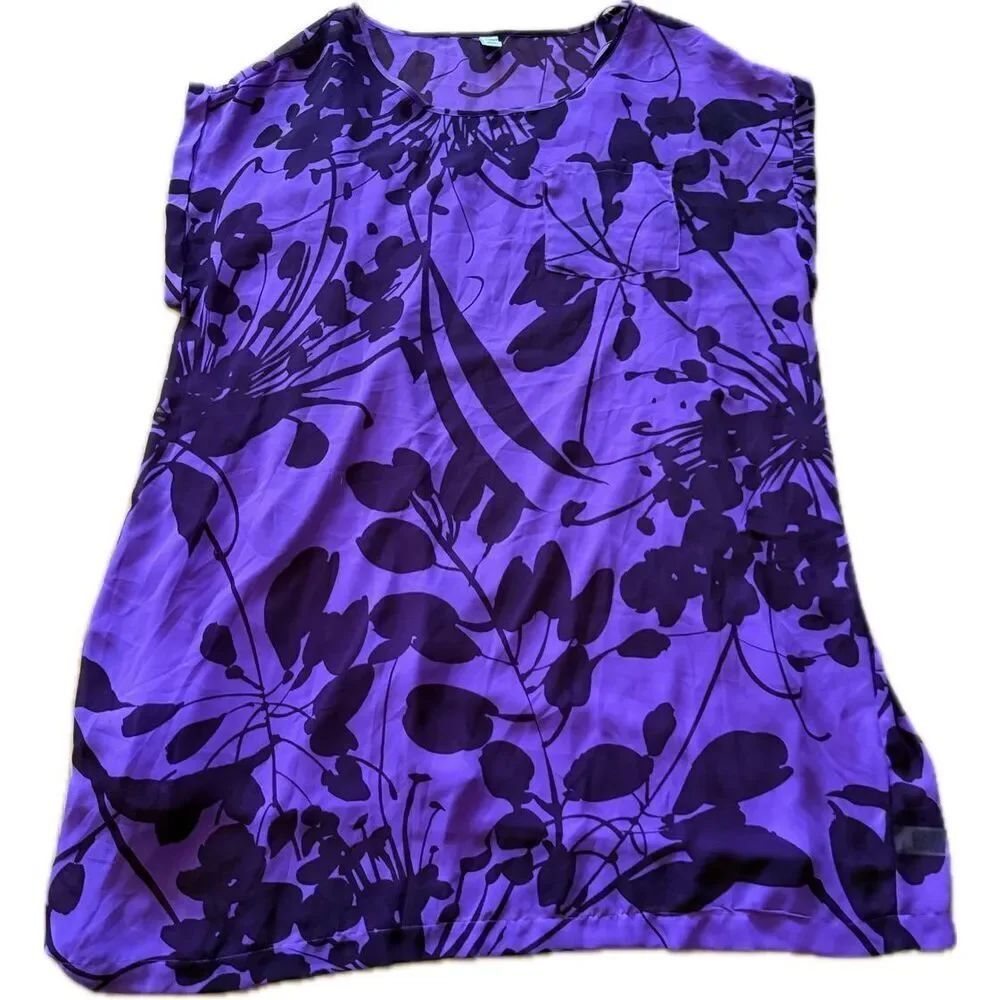 Old Navy Tank Floral Purple Long Blouse Lined Women’s 2XL